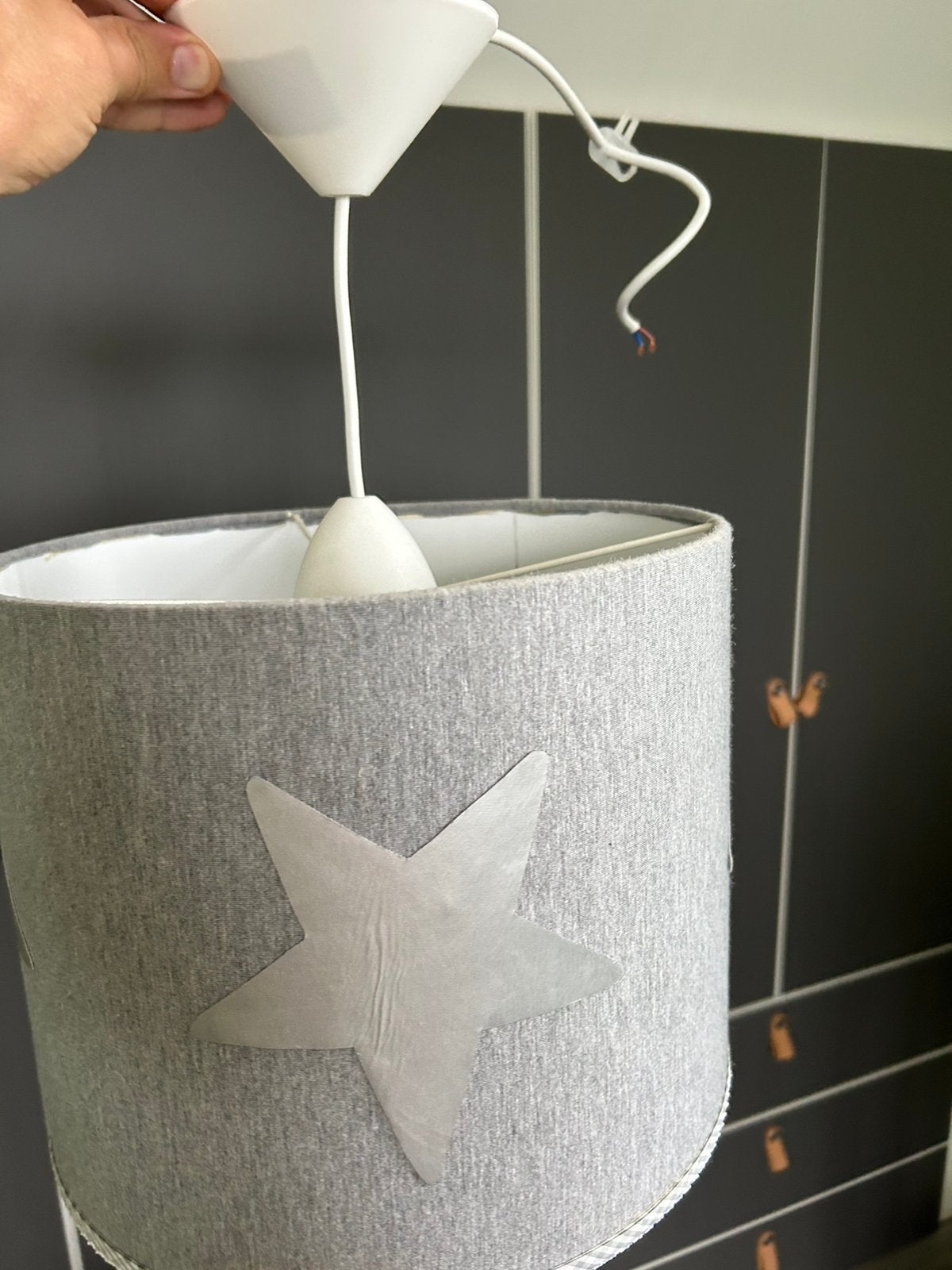 Hanglamp slaapkamer jongen grijs/zilver, Hanglamp, Gebruikt, 24 cm, Rond