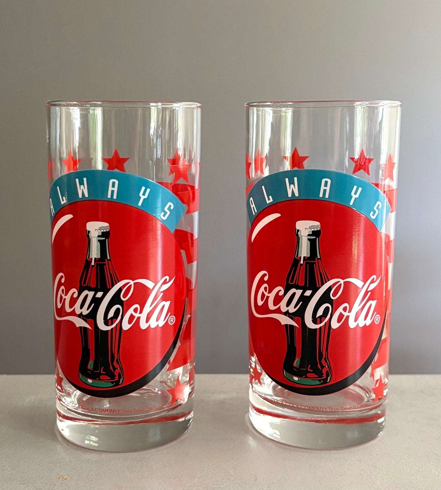 Twee originele Coca-Cola “Always” glazen-Frankrijk-1997, Ophalen of Verzenden, Zo goed als nieuw, Gebruiksvoorwerp