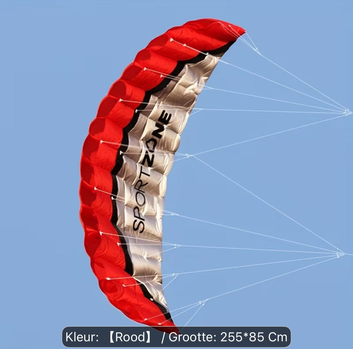Sport Zone Vlieger - Rood/Zilver - 255x85 cm, Jansstraat 1/4, Tweelijns, Markvanooyentv, Nieuw