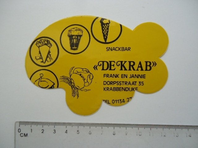 sticker oud Krabbendijke MISDRUK De Krab snackbar patat ijs, Verzamelen, Stickers, Verzenden, Zo goed als nieuw, Bedrijf of Vereniging