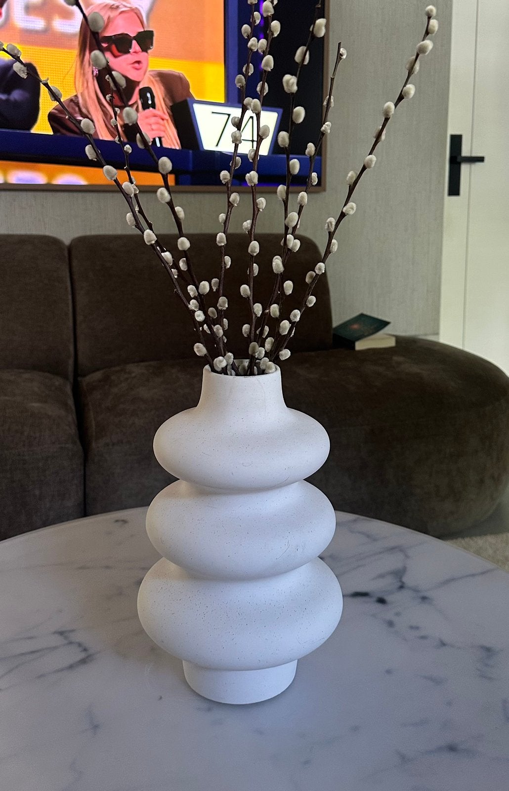 Moderne Vaas wit 30 cm hoog, Ophalen of Verzenden, Zo goed als nieuw, Wit