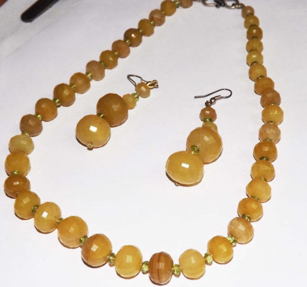 Opaal ketting en oorbellen %100 natuurlijk opaal set 300 Krt, Sieraden, Tassen en Uiterlijk, Ophalen, Geel, Zo goed als nieuw