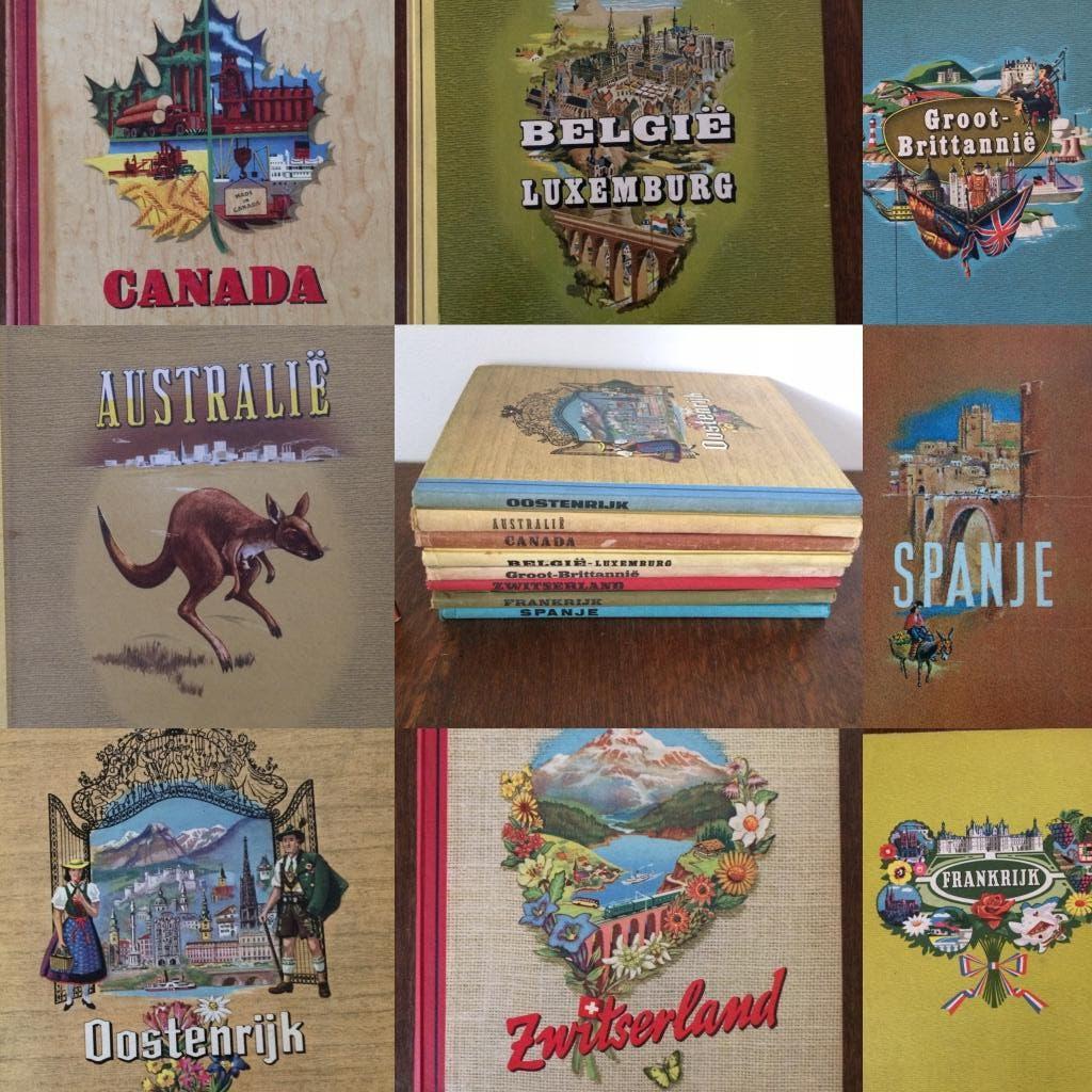 8 Douwe Egberts reisgidsen boeken diverse landen jaren 50, Boeken, Reisgidsen, Gelezen, Reisgids of -boek, Europa, Overige merken