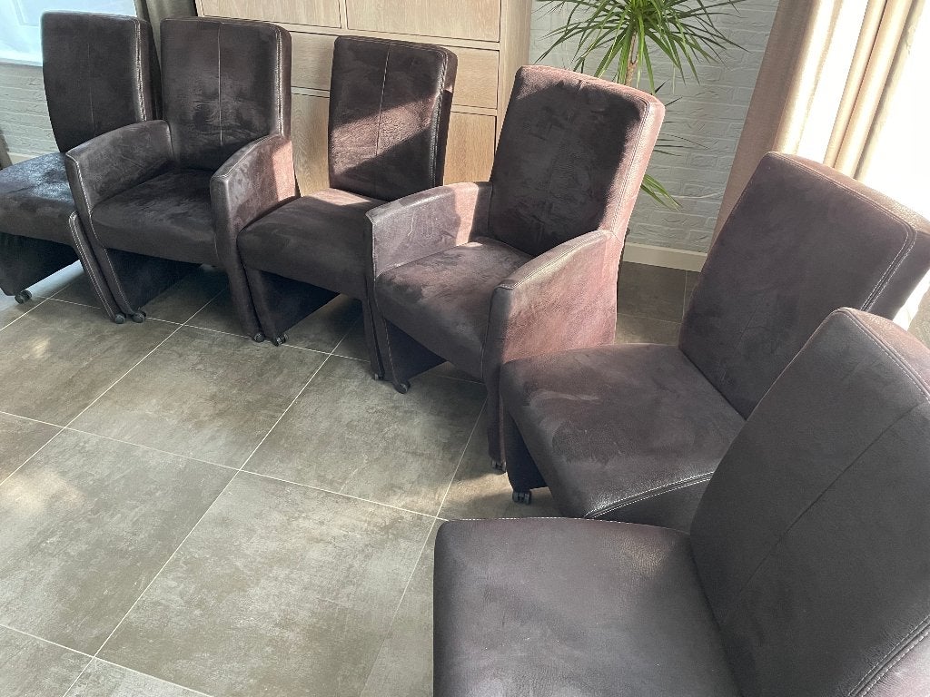 set van 6 Anna/Zico eetkamer stoelen, Ophalen, Bruin, Leer, Zo goed als nieuw