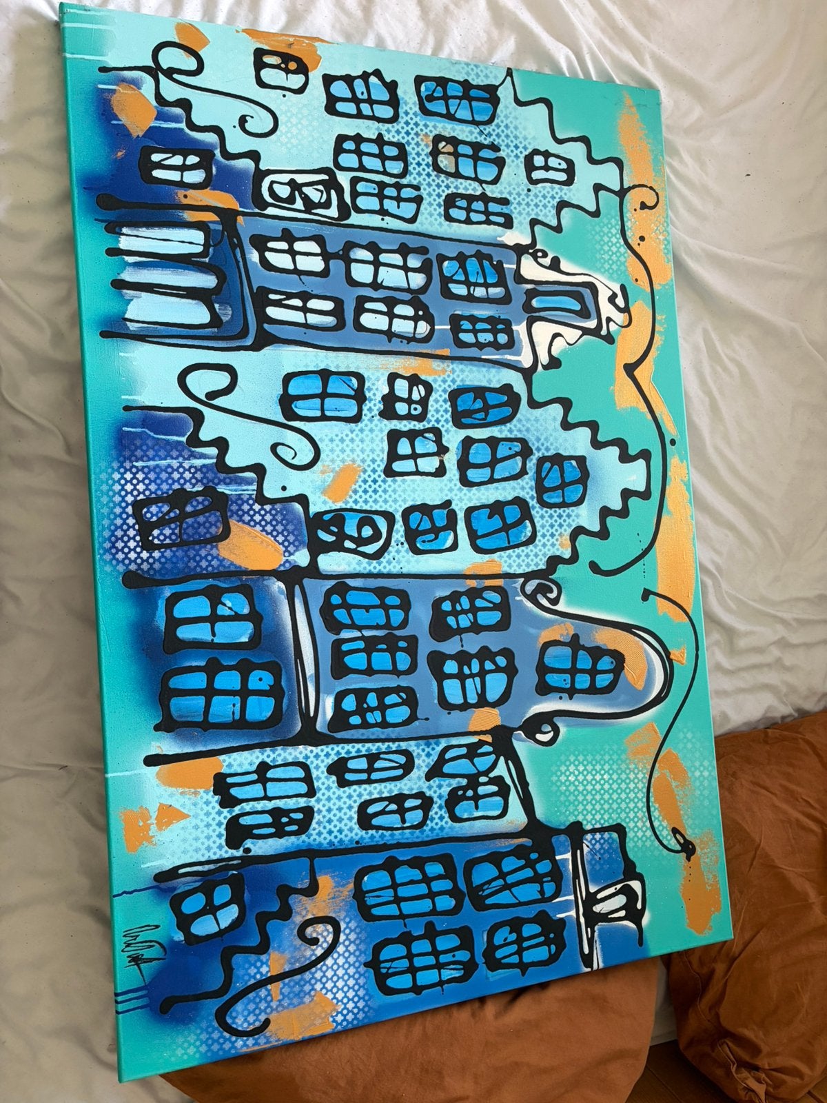 Abstract Kunstwerk 'Stadsgezicht' van Rick Triest, Ophalen