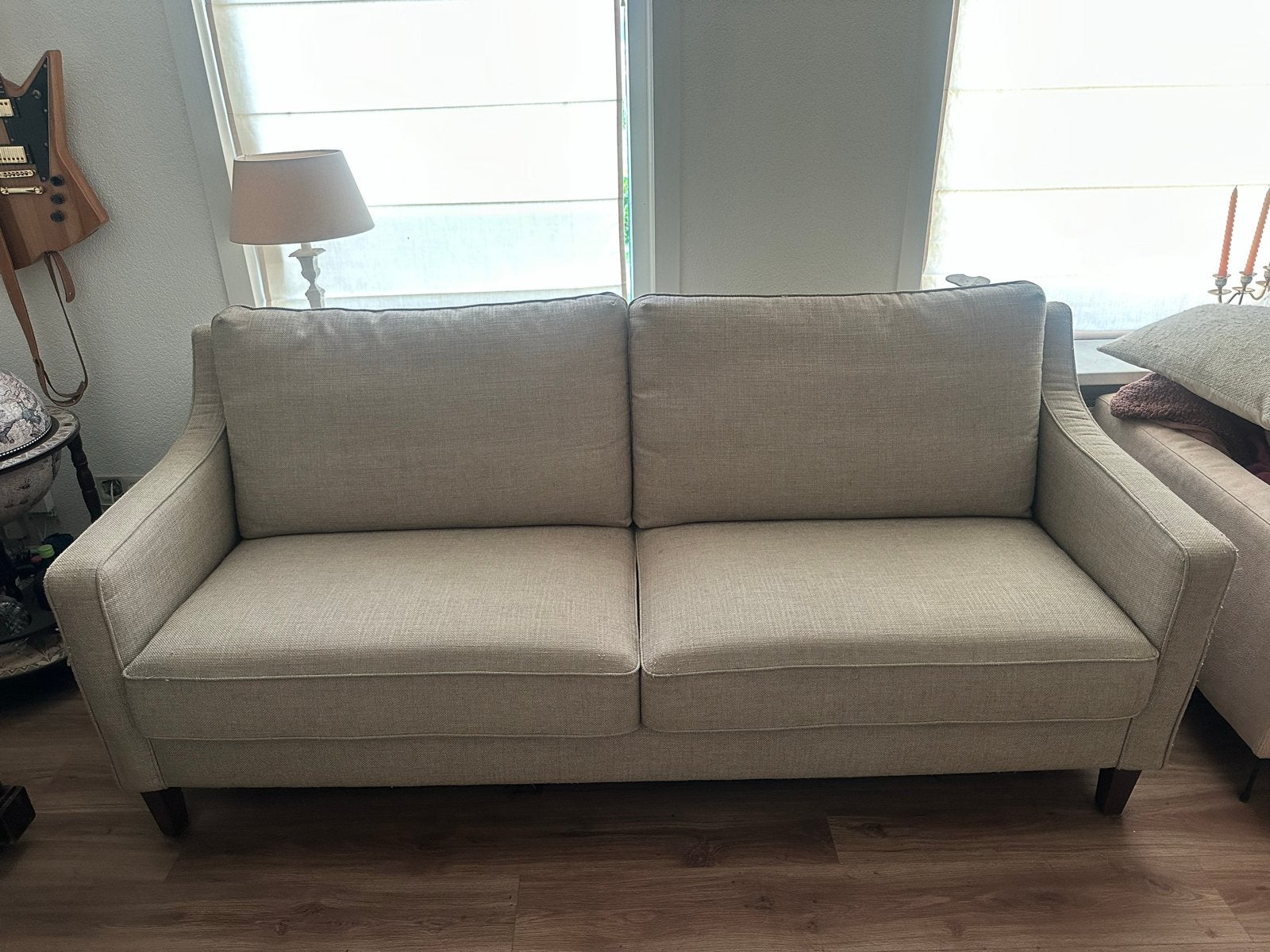Beige stoffen bankstel, Ophalen, Gebruikt, Tweepersoons, 75 tot 100 cm