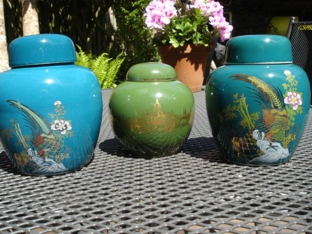 Diverse gemberpotten groen en blauwgroen en uit China, Antiek en Kunst, Antiek | Keramiek en Aardewerk, Ophalen of Verzenden