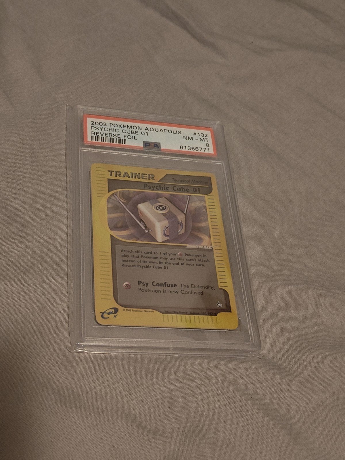 Pokemon Aquapolis Psychic Cube 01 Reverse Foil PSA 8, Ophalen of Verzenden, Zo goed als nieuw, Losse kaart, Foil