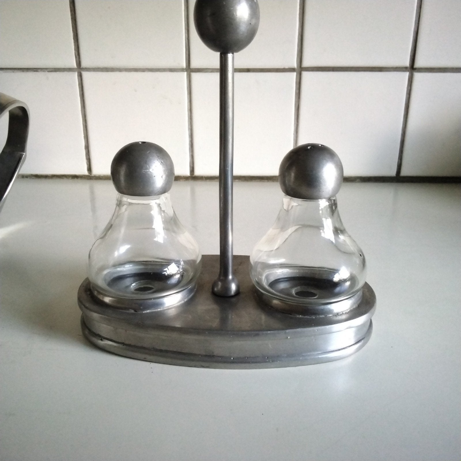 Zilvertinnen peper en zoutstel, Ophalen of Verzenden, Zo goed als nieuw
