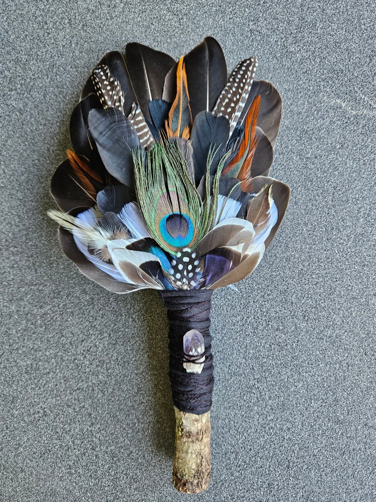 Smudge feathers amethist pauwenveren waaier reiki sjamanisme, Ophalen of Verzenden