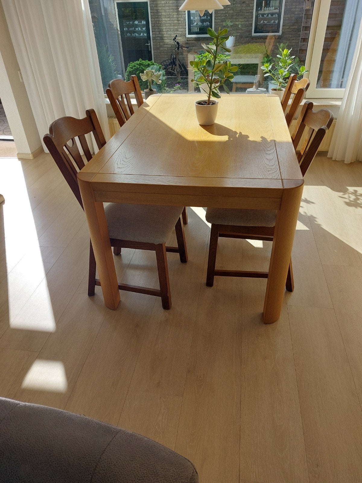 Eikenhouten eettafel met 4 stoelen, Huis en Inrichting, Ophalen, Gebruikt, 50 tot 100 cm, 150 tot 200 cm