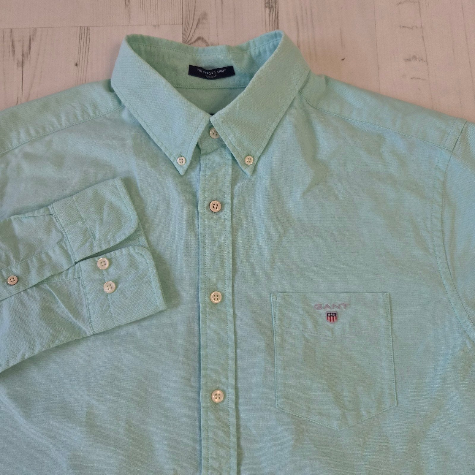 Gant the Oxford shirt overhemd L 41/42 button down mintgroen, GANT, Ophalen of Verzenden, Zo goed als nieuw, Halswijdte 41/42 (L)