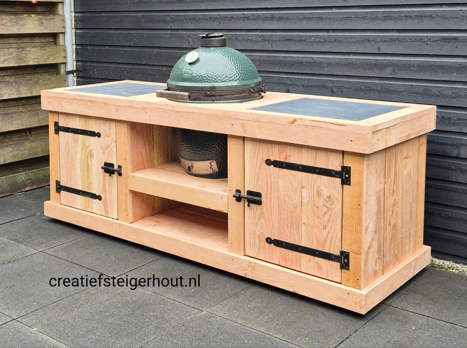 Douglas houten buitenkeuken verrijdbaar kamado joe BGE grill, Tuin en Terras, Buitenkeukens, Ophalen of Verzenden, Nieuw, Houtskool