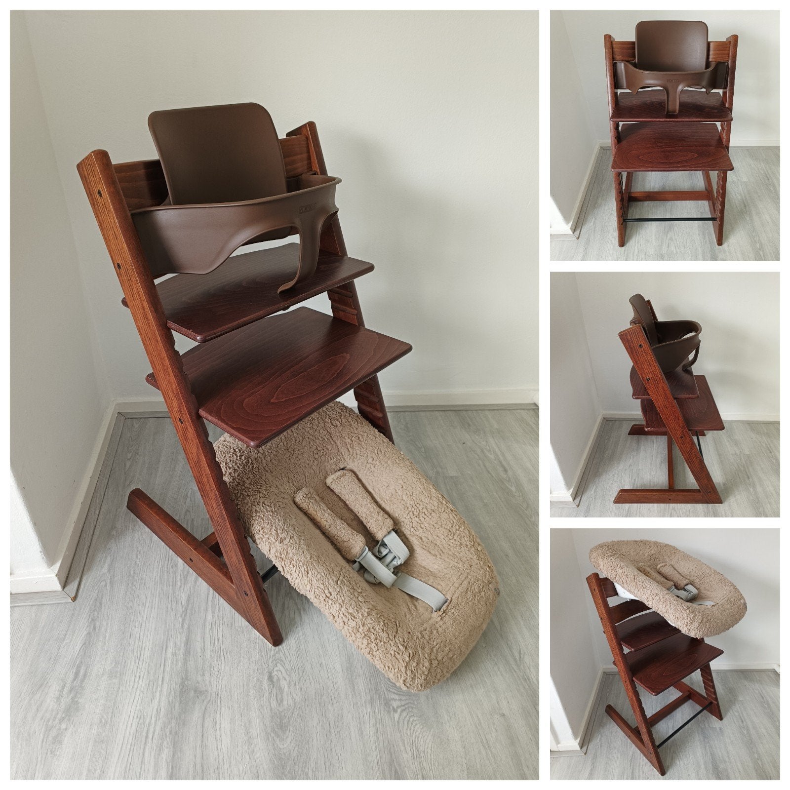 Stokke Tripp Trapp bruin+babyset,2 standen newborn,teddyhoes, Kinderen en Baby's, Kinderstoelen, Meegroeistoel, Ophalen of Verzenden