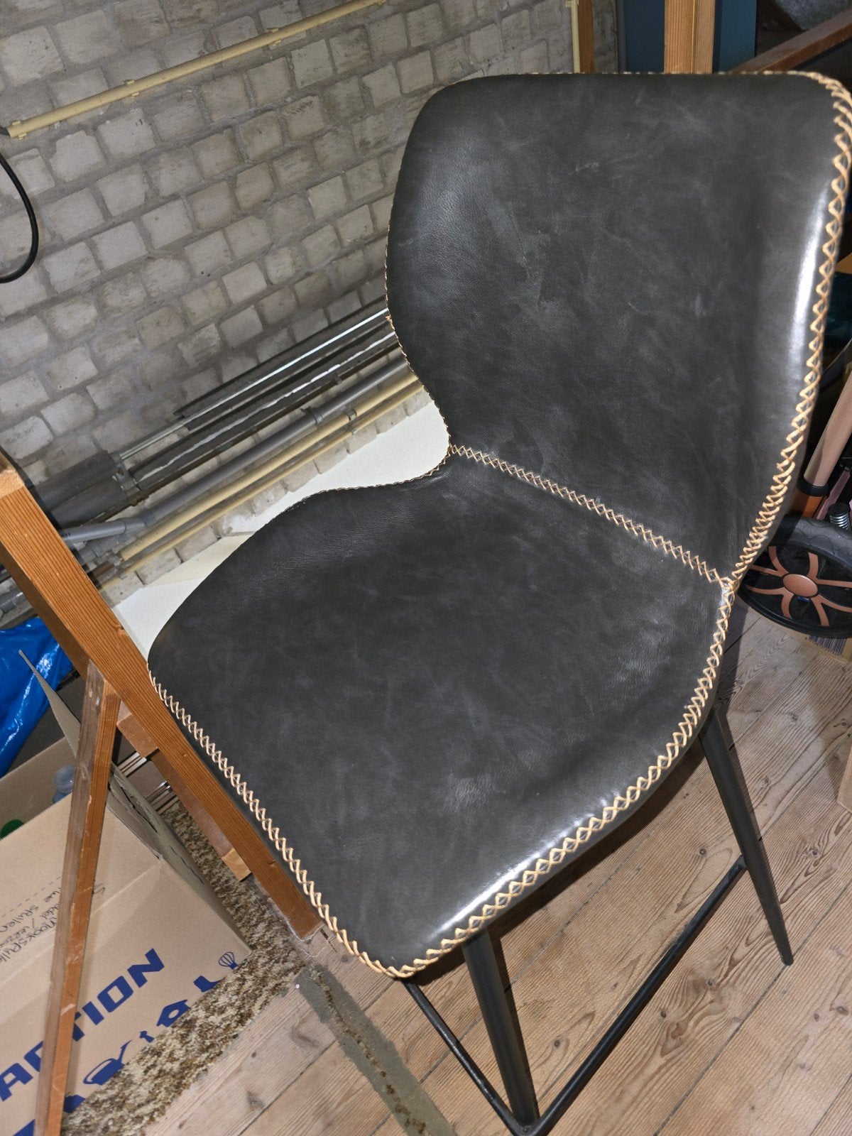 6 Horeca Lederen Barkrukken, Ophalen, Met voetsteun, 90 cm of meer, Leer