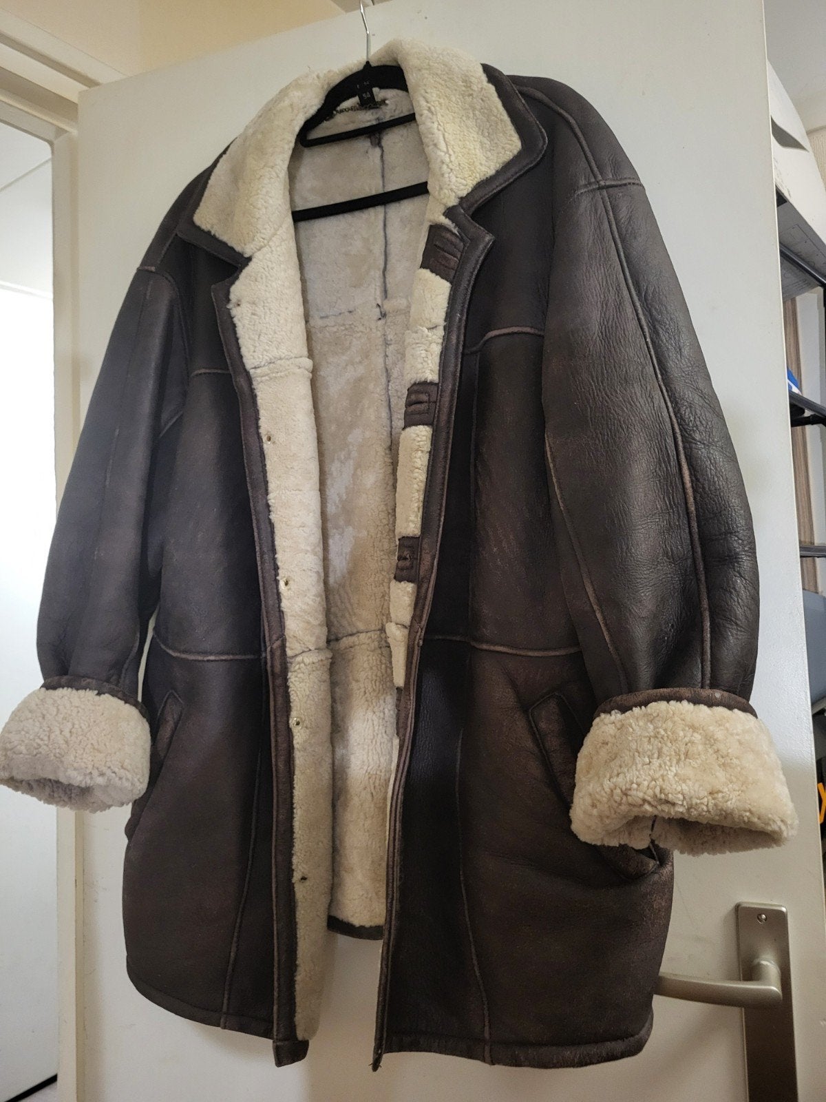 Zeldzame Lammy Coat - Dik Leer met Schapenwol  Maat 5, Kleding | Heren, Ophalen of Verzenden, Gedragen, Maat 52/54 (L), Bruin