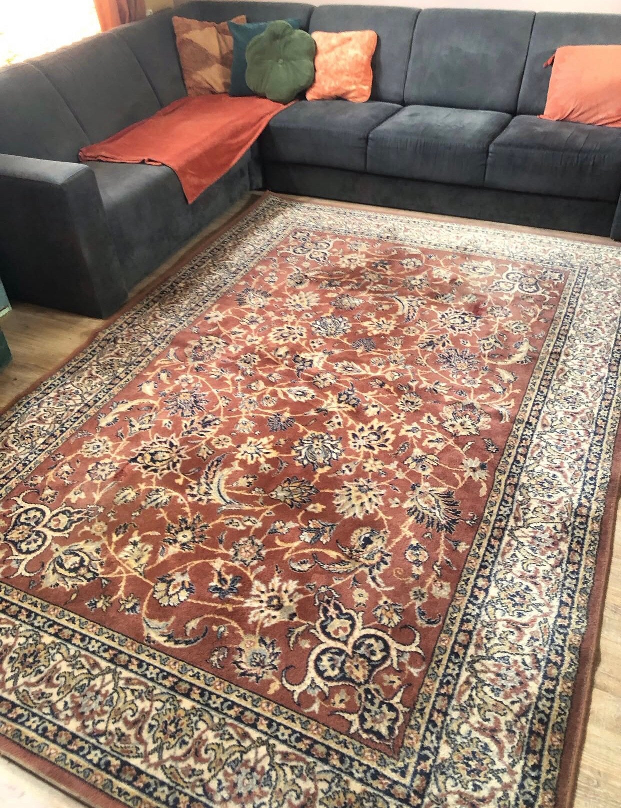 Groot vintage perzisch tapijt, wol, terra, oudroze 3x2, Blauw, Vintage, 200 cm of meer, Ophalen of Verzenden
