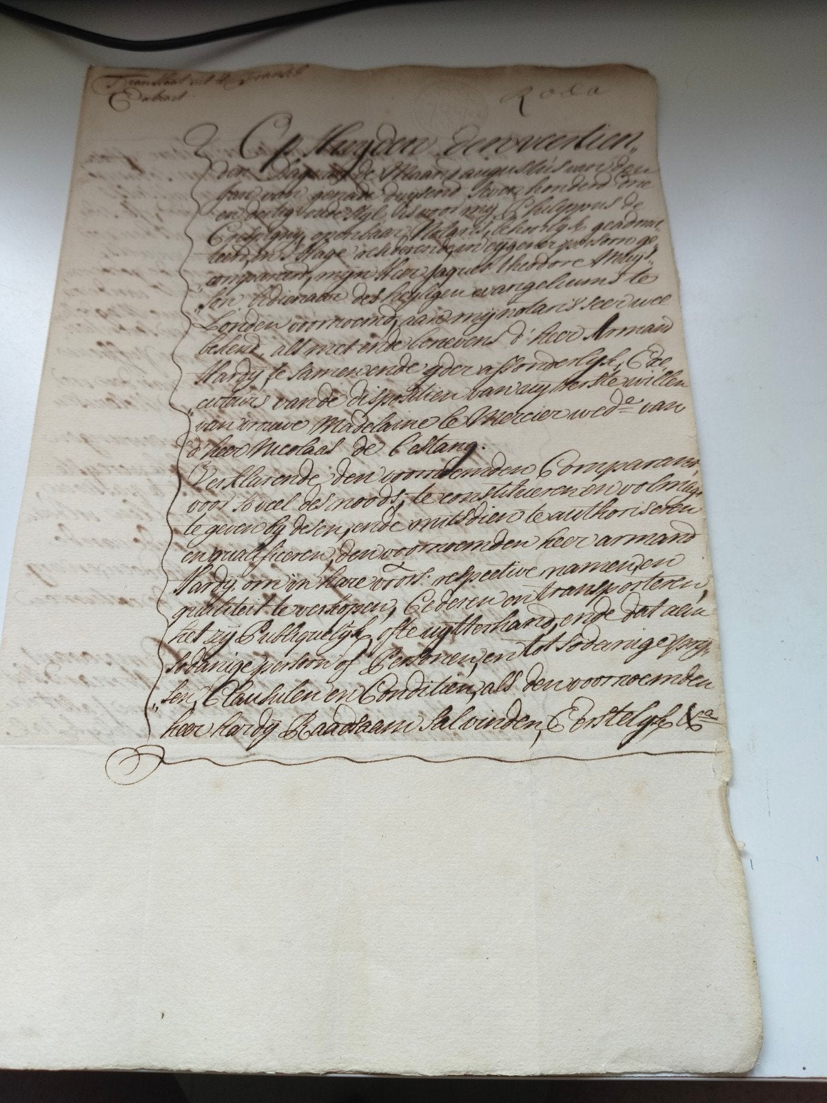 Oud document: Notariële akte uit 1733, Antiek en Kunst, Verzenden, Onbekend