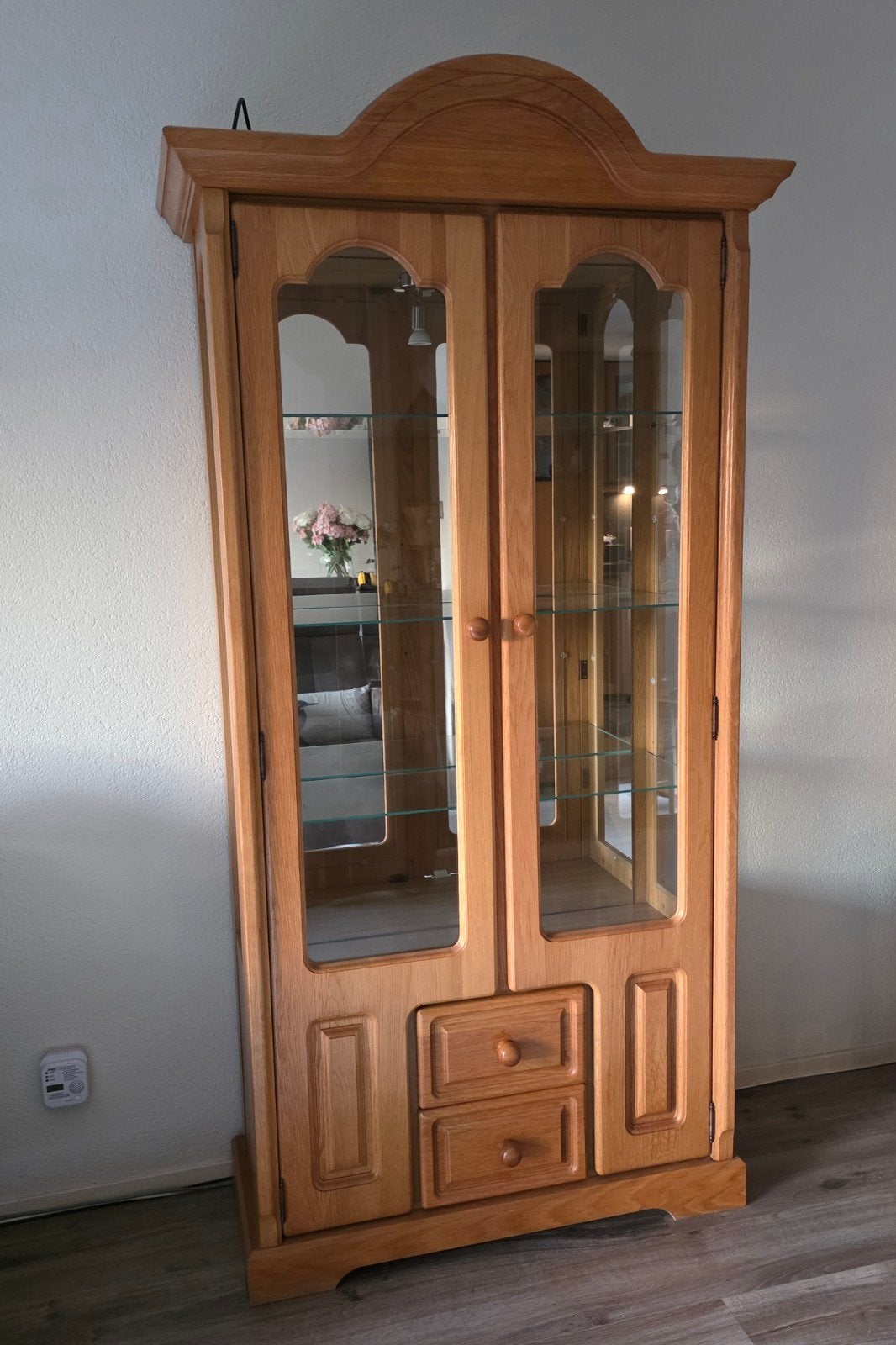 Blank eiken vitrinekast, Ophalen, 200 cm of meer, Eikenhout, 50 tot 100 cm
