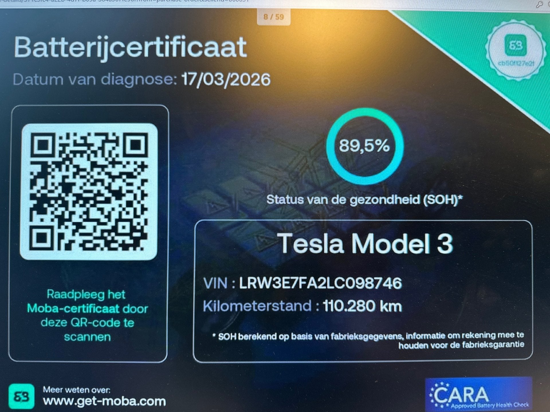 Tesla Model 3 Standard RWD Plus 60 kWh SOH 89% DEALER OND 1, Auto's, Tesla, Automaat, 238 pk, Achterwielaandrijving, Gebruikt