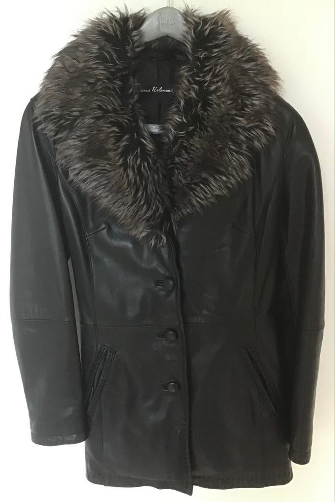 Leren jas met bontkraag - Frans Molenaar, Kleding | Dames, Ophalen of Verzenden, Zo goed als nieuw, Maat 38/40 (M), Zwart