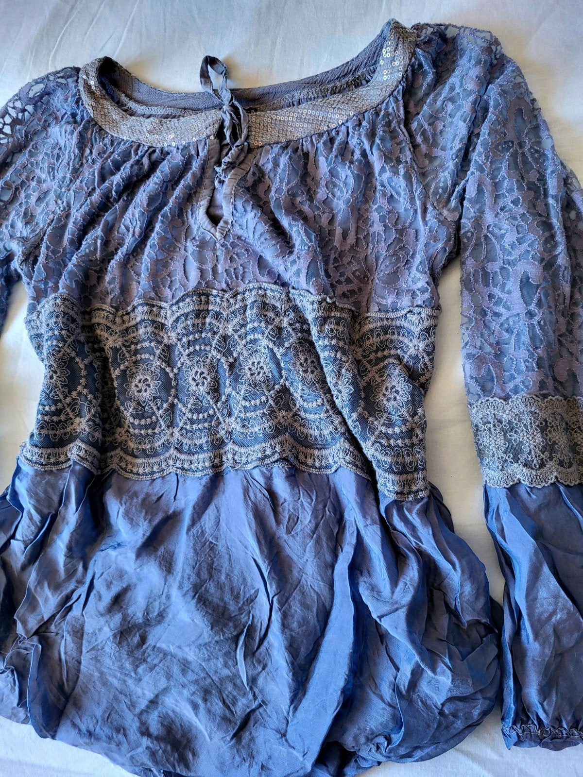 Prachtige vintage Boho-chic blouse met Zijde (Silk) Indigo, Perla Nera, Blauw, Ophalen of Verzenden, Zo goed als nieuw