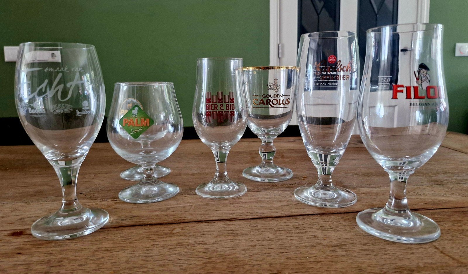Diverse bierglazen - Set van 6 unieke glazen, Ophalen of Verzenden, Gebruikt, Glas, Glas of Glazen