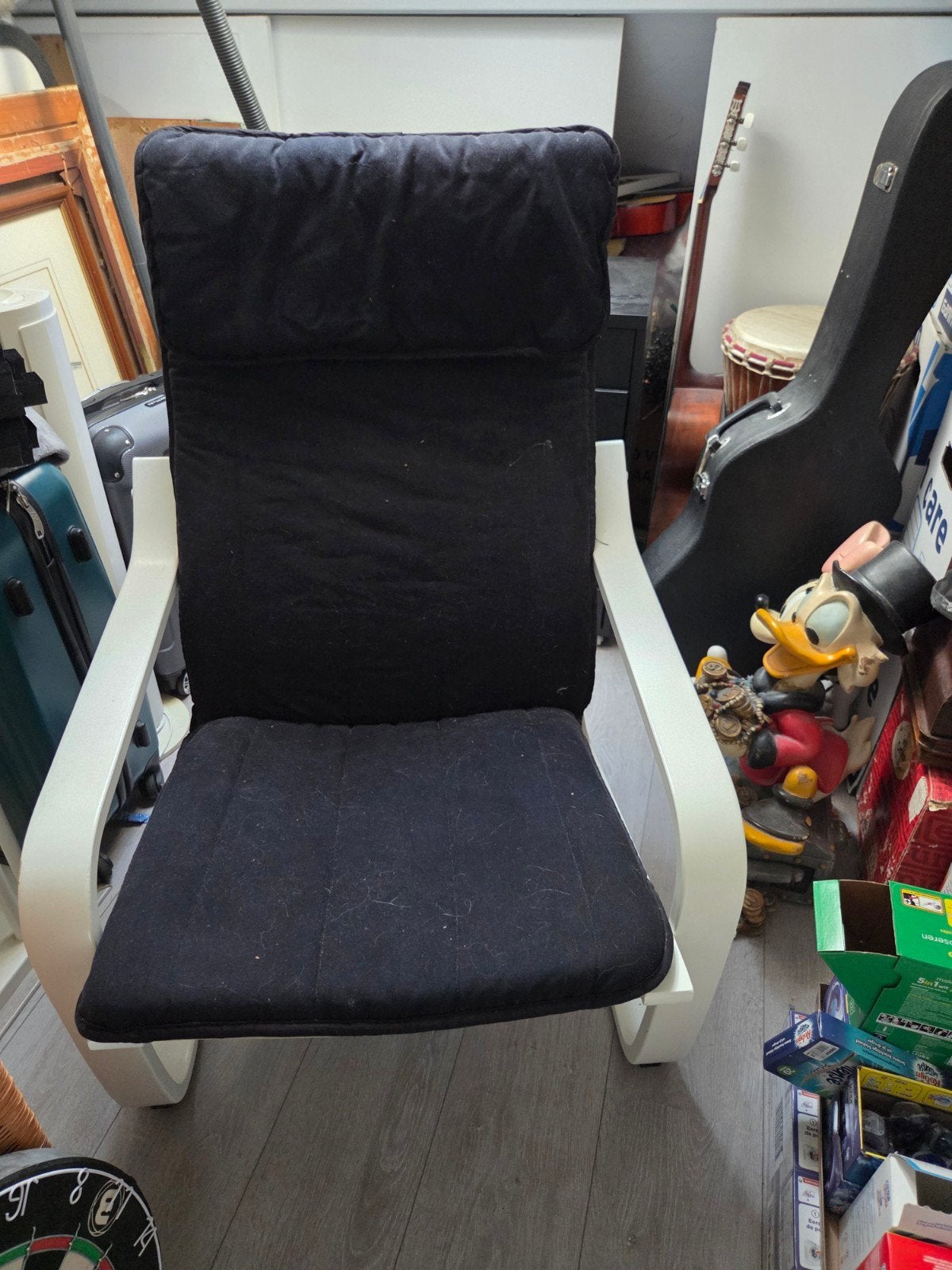 Ikea POÄNG stoel witgeverfd met zwarte kussens, Ophalen, Gebruikt, Zwart, Eén