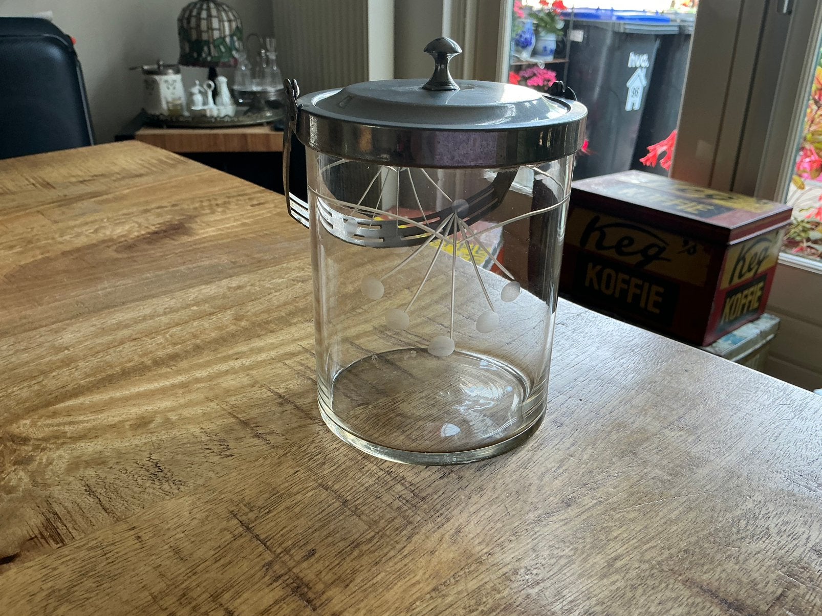 Koekjespot met geslepen glas, Ophalen of Verzenden