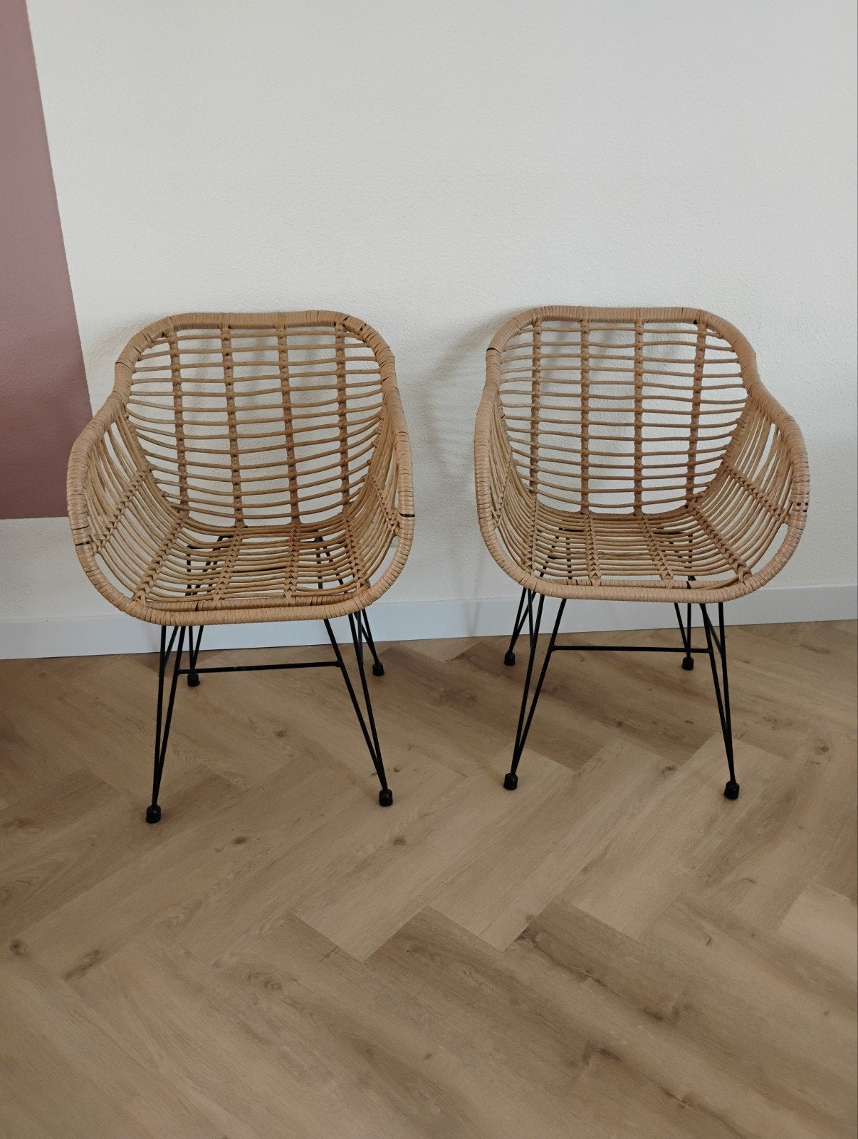 Set van 2 rotan stoelen met metalen poten, Ophalen, Twee, Zo goed als nieuw, Metaal