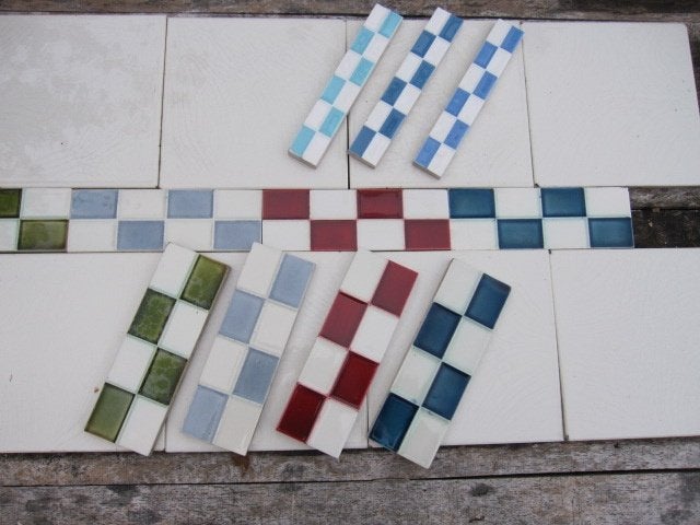 Antieke geblokte randtegels 15.2x5.2 en 15.2x2.1cm, Ophalen of Verzenden