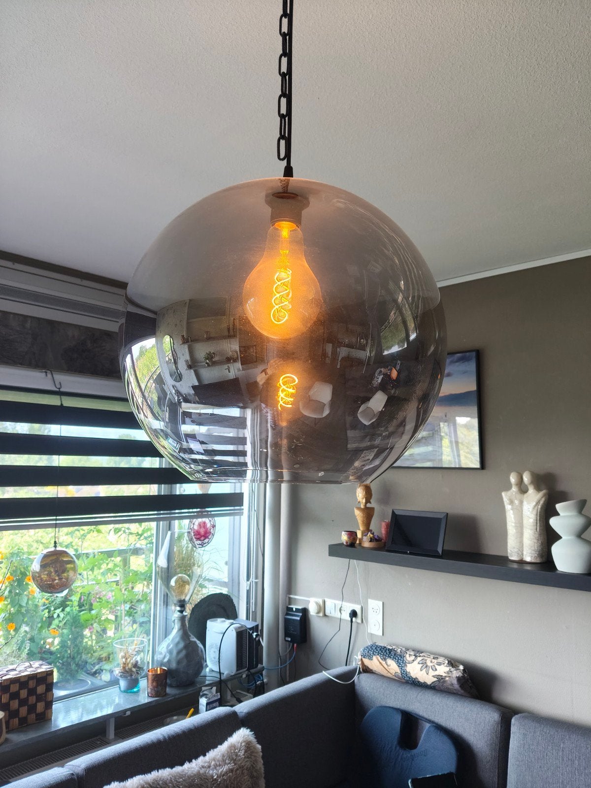 Mooie glazen hanglamp, Huis en Inrichting, Lampen | Hanglampen, Ophalen of Verzenden, Zo goed als nieuw, Minder dan 50 cm