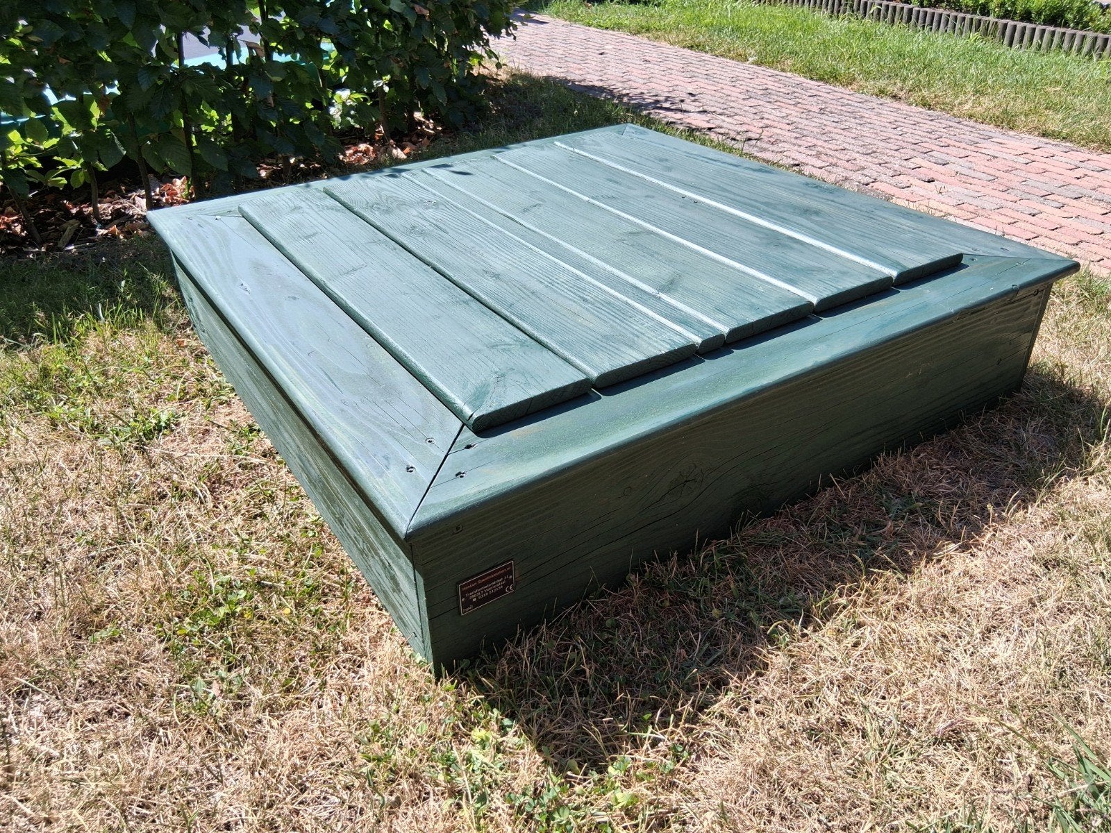 Stevige zandbak 100x100x25 cm met deksel en anti-worteldoek, Ophalen, Zo goed als nieuw
