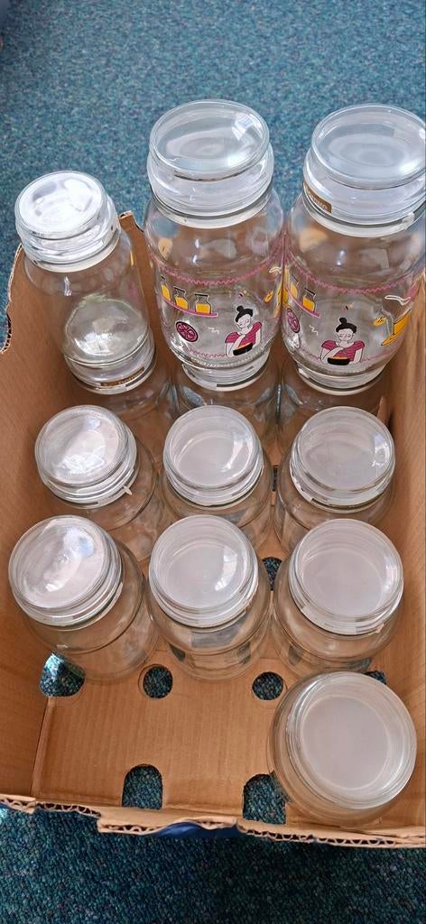 12 Glazen Douwe Egberts voorraadpotten , 1 kleine, Huis en Inrichting, Ophalen, Zo goed als nieuw, Glas, Pot, Bus of Blik