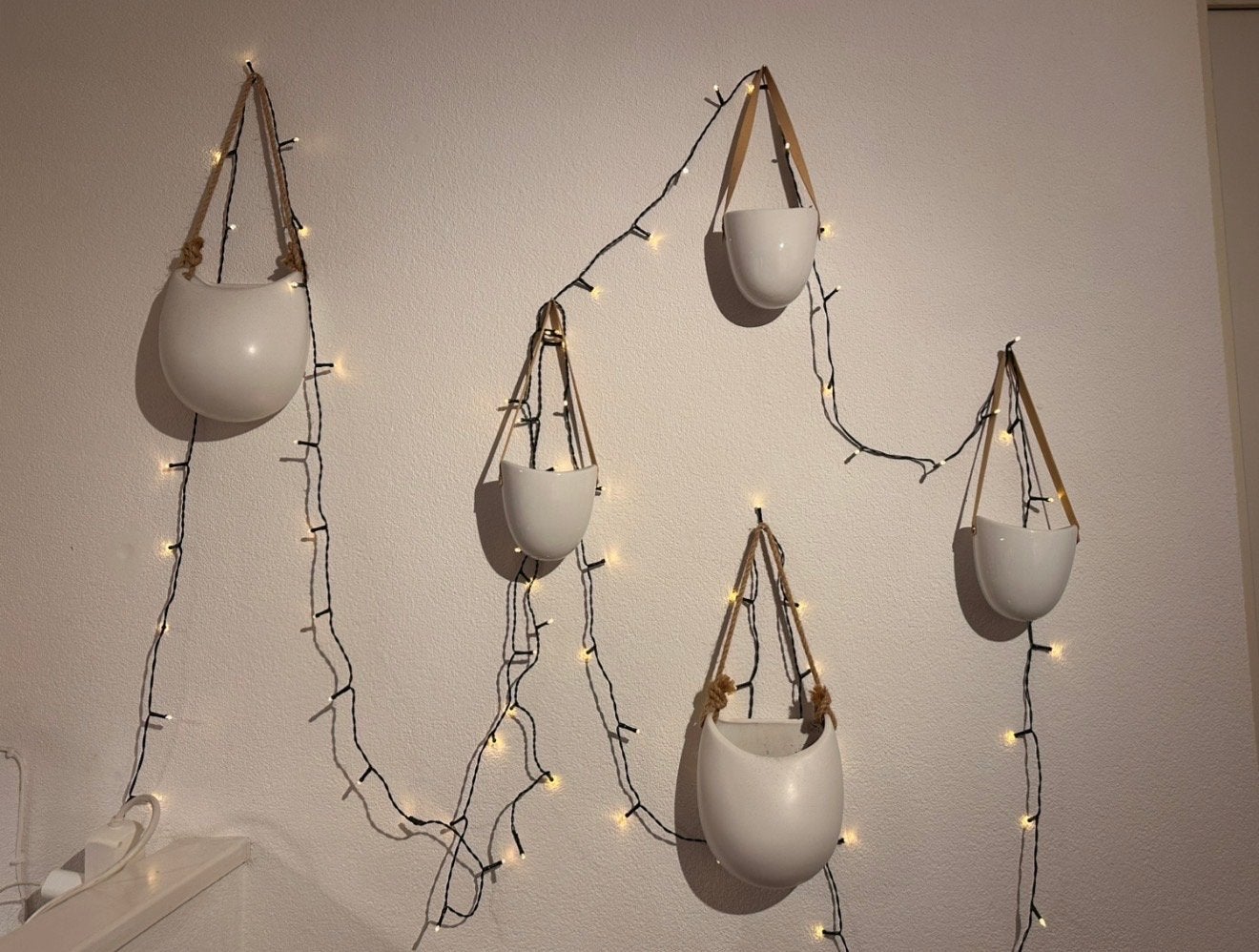 Set van 5 witte hangende bloempotten met touw, Ophalen, Overige materialen, Minder dan 30 cm, Minder dan 60 cm