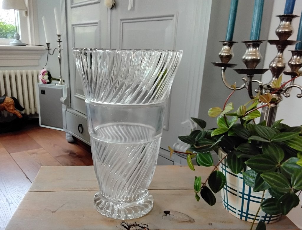 Grote zware vintage dikke glazen vaas, Huis en Inrichting, Woonaccessoires | Vazen, Ophalen of Verzenden, Gebruikt, Glas, 25 cm