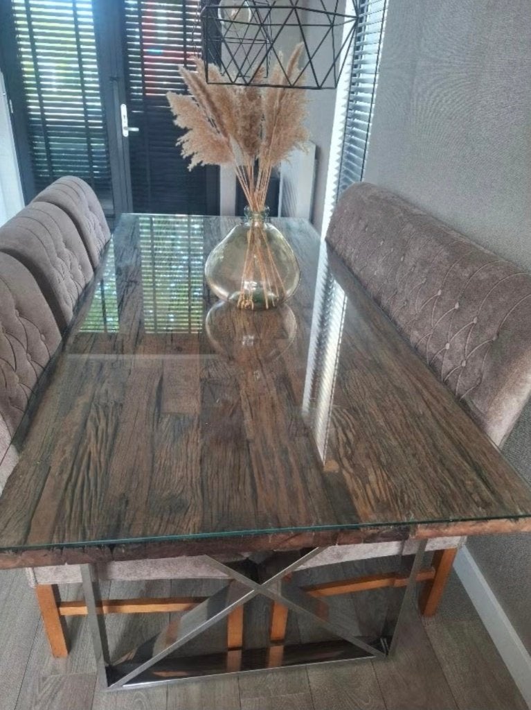 Sjieke richmond eettafel met stoelen en eetbank, Ophalen, Gebruikt, 200 cm of meer, 50 tot 100 cm
