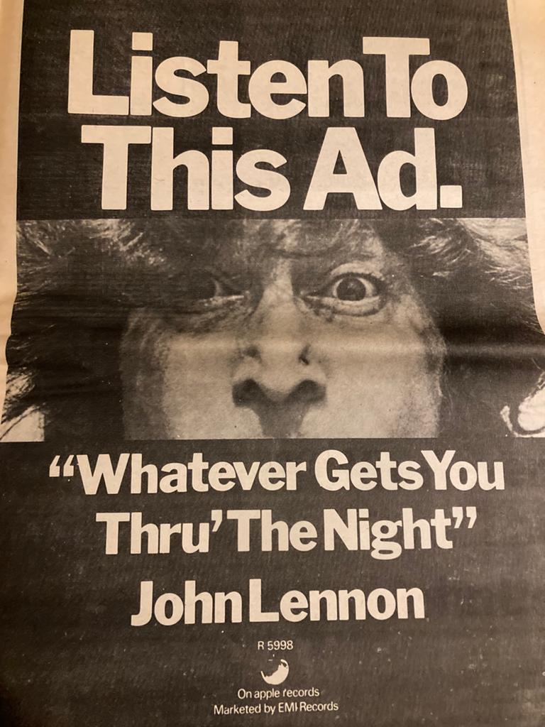 Paginagrote A3 advertentie JOHN LENNON Whatever Gets You, Ophalen of Verzenden, Zo goed als nieuw, A1 t/m A3, Muziek