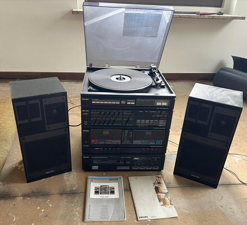 Philips Muziektoren met Platenspeler, Dubbel Cassettedeck en, Ophalen