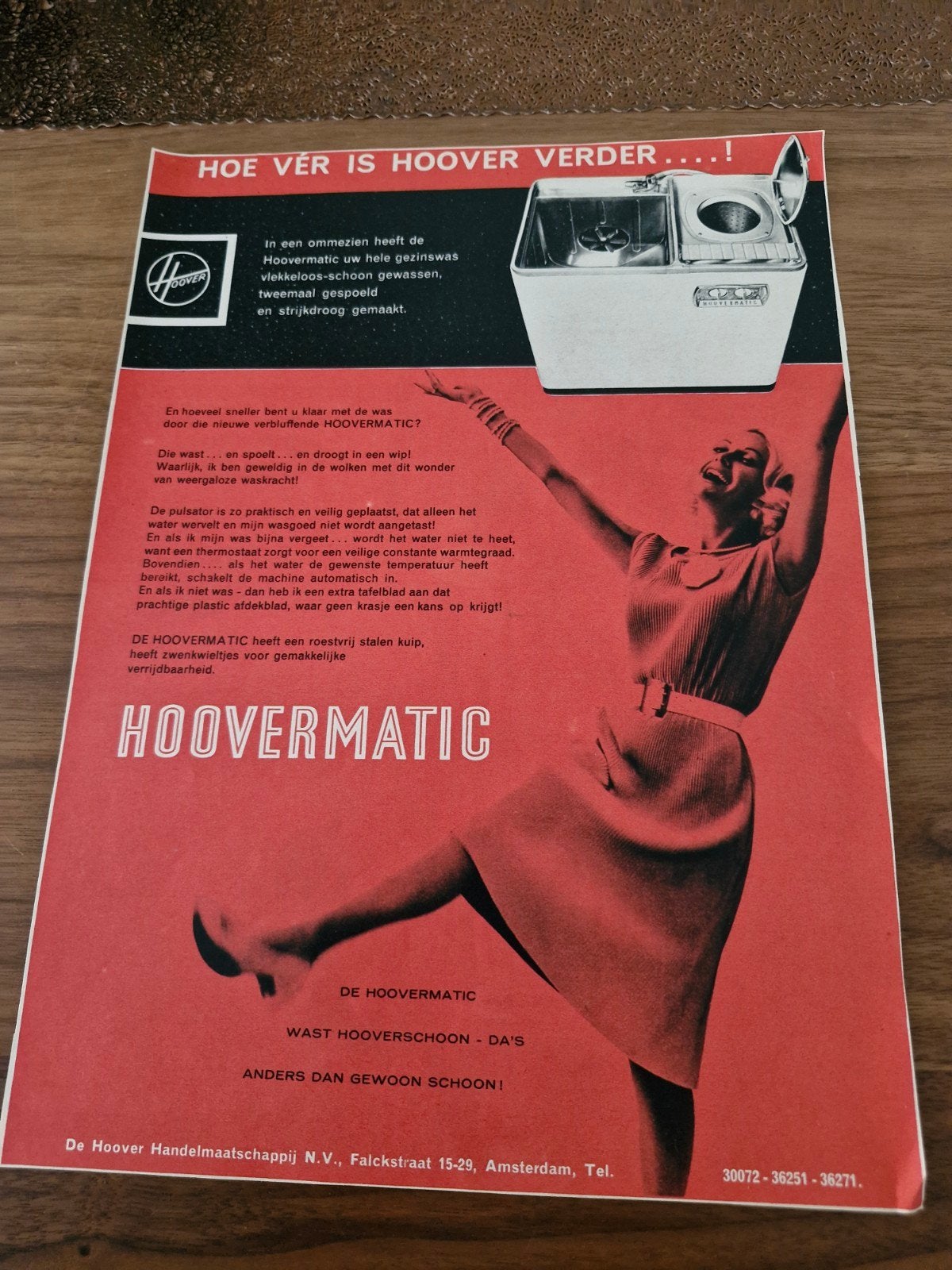 Vintage Hoovermatic Wasmachine Advertentie (32x24 cm), Verzamelen, Ophalen of Verzenden, Tijdschrift