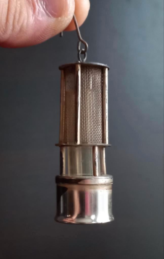Vintage miniatuur Mijnwerkers Olielamp met glas, Verzamelen, Ophalen of Verzenden