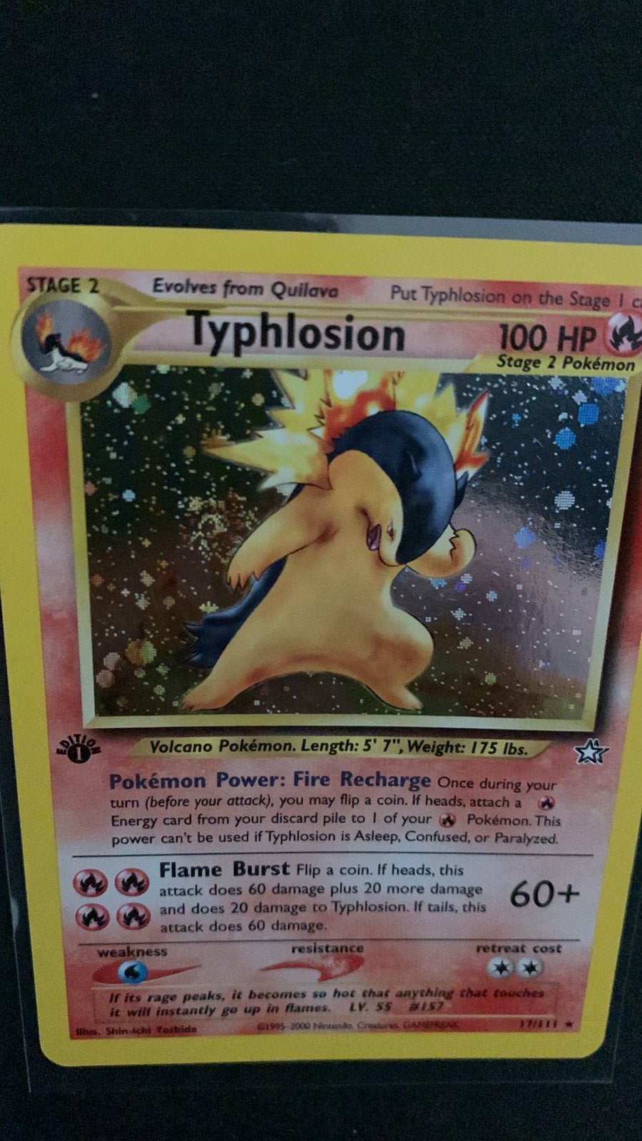 Pokemon 1st Edition Typhlosion holo swirl, Ophalen of Verzenden, Zo goed als nieuw