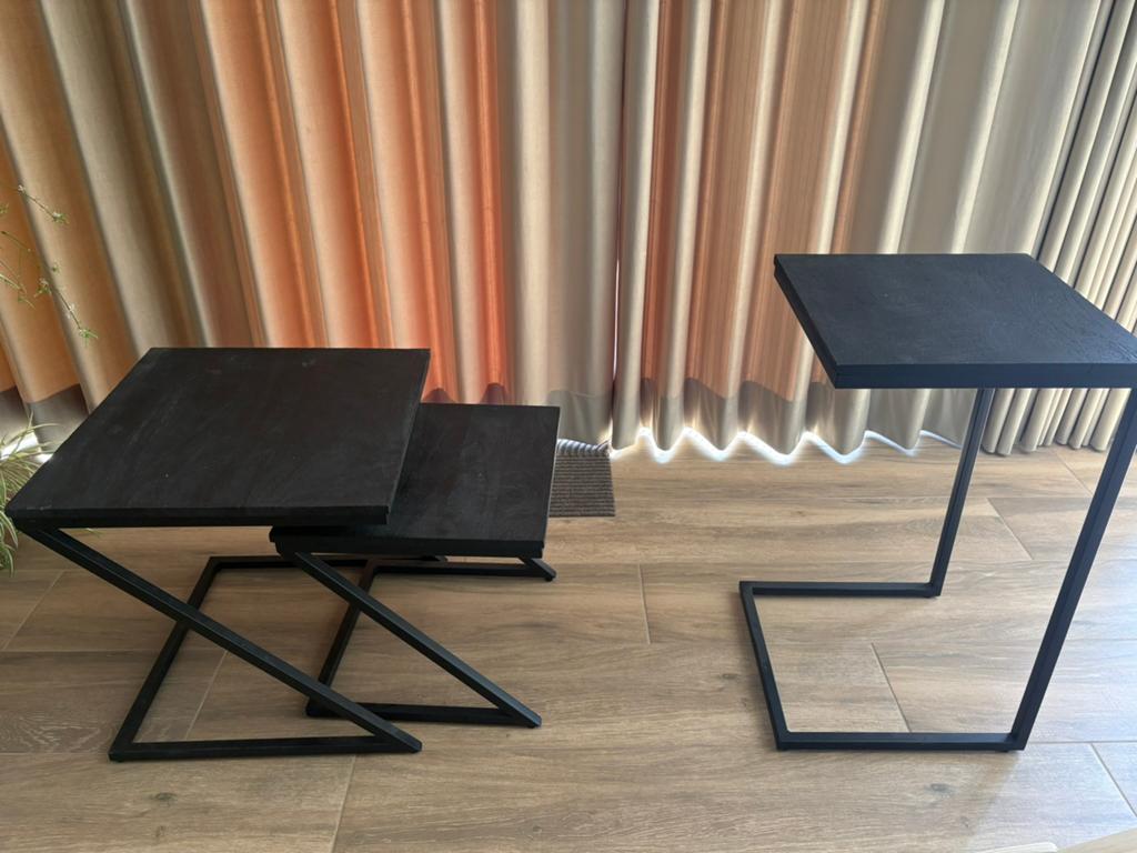 Salontafelset met laptoptafel mangohout zwart, Ophalen, Zo goed als nieuw, Rond, 50 tot 100 cm