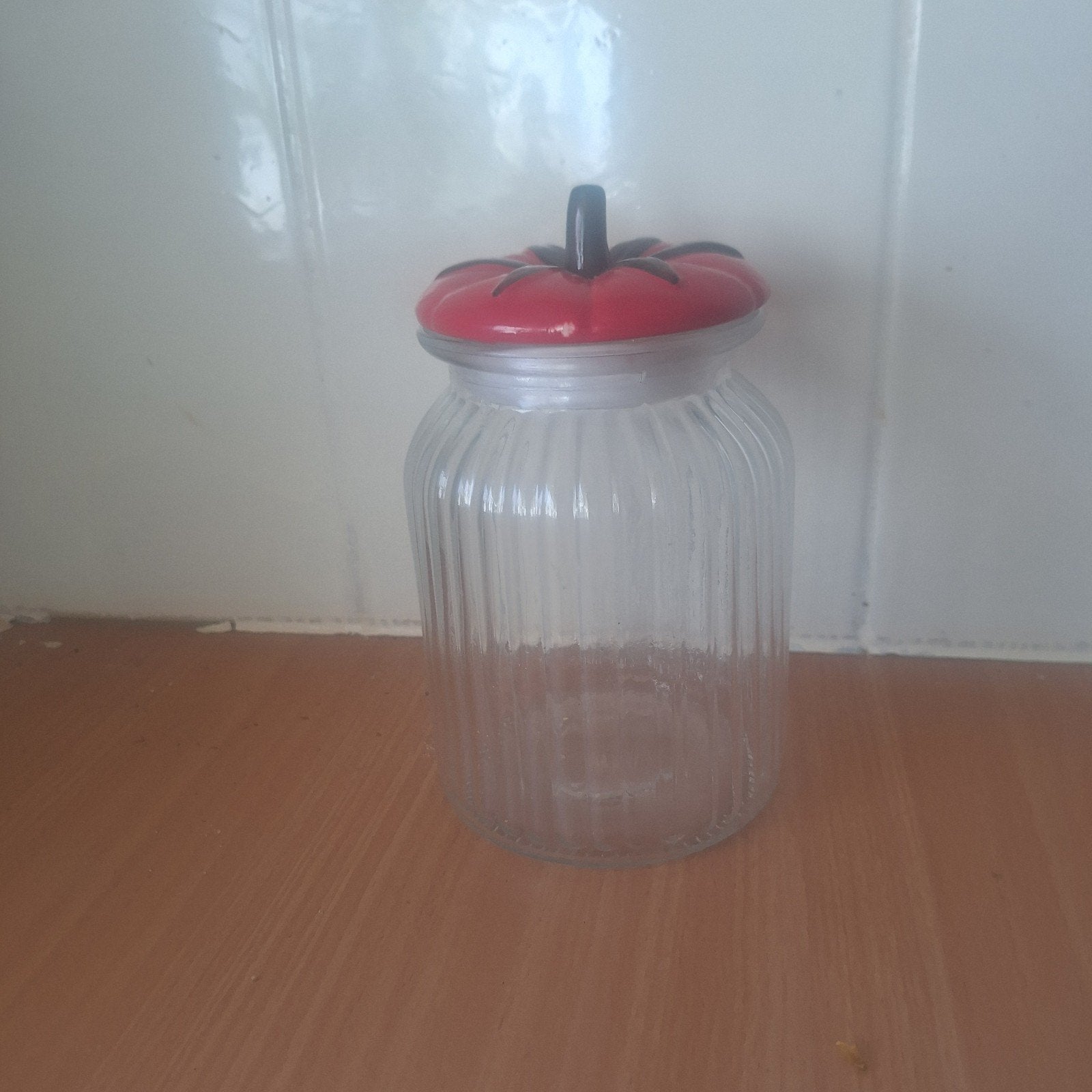 Leuke tomaten voorraadpot koektrommel, Glas, Ophalen of Verzenden, Zo goed als nieuw, Voorraadpot