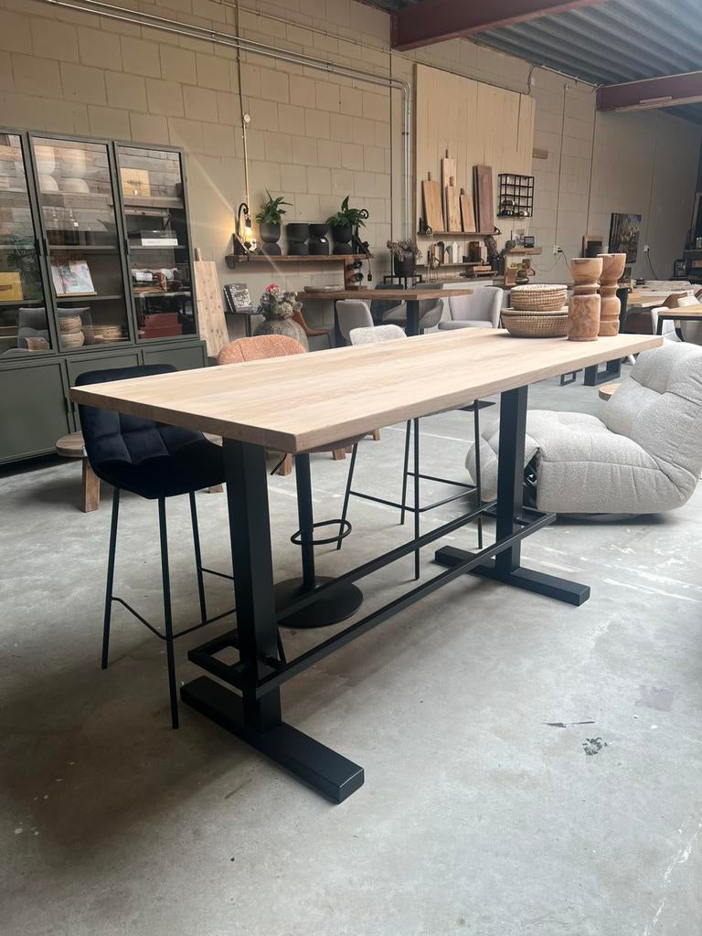 Bartafel massief eiken metalen middenpoot, Huis en Inrichting, Tafels | Statafels, Nieuw, Verzenden