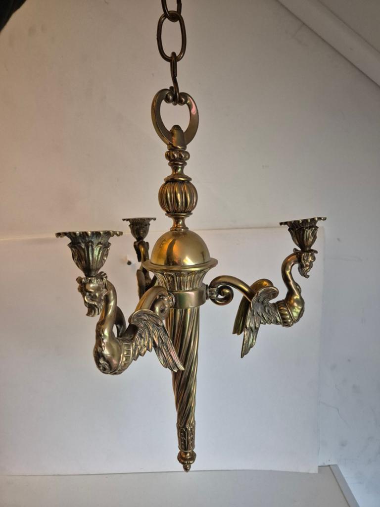 Antieke bronzen Empire kroonluchter, Ophalen of Verzenden