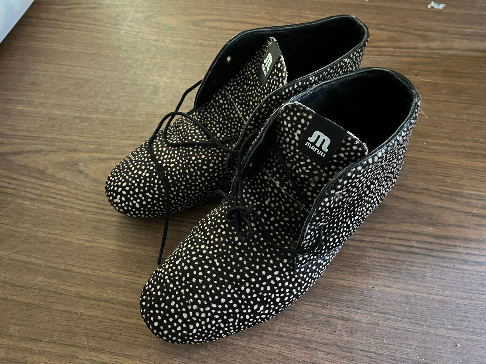 Maruti Ginny Leren Veterschoenen met Panterprint, Ophalen of Verzenden, Gedragen, Zwart, Lage of Enkellaarzen