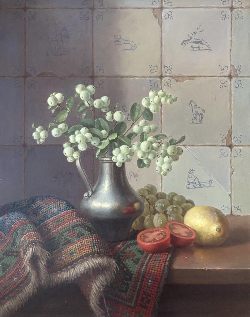 E. P. Moleveld (1946) - Stilleven met sneeuwbessen en fruit, Ophalen of Verzenden