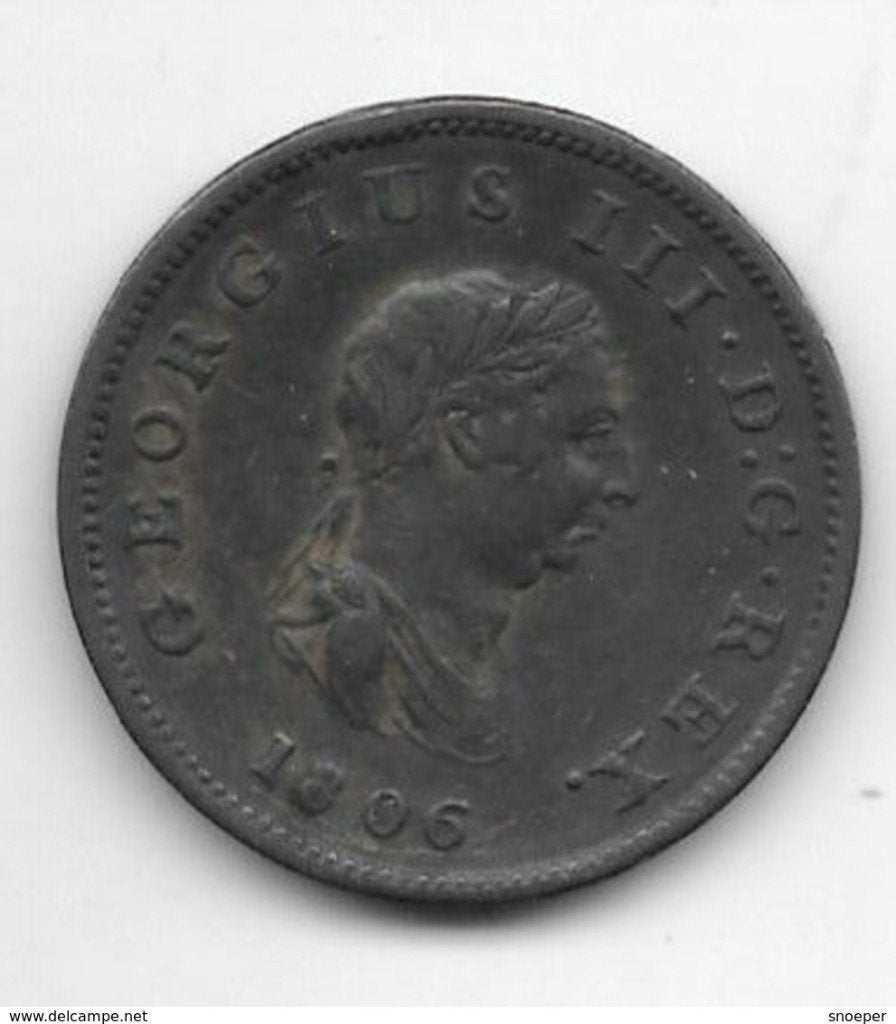 great britain 1/2 penny 1806 km 662 vf+, Ophalen of Verzenden, Overige landen, Losse munt