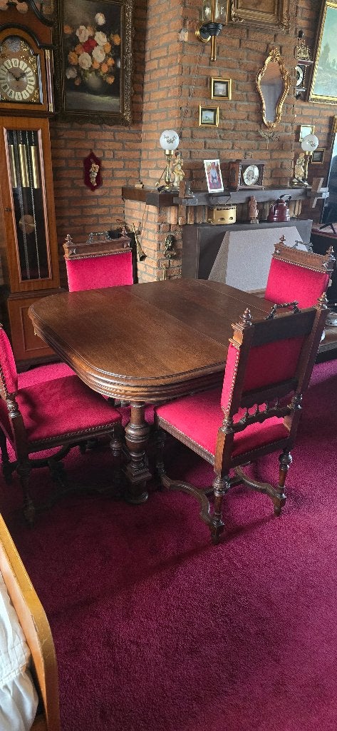 Eikenhouten tafel met 4 stoelen, Huis en Inrichting, Tafels | Eettafels, Ophalen, Gebruikt, Klassiek, Vier personen